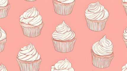 Seamless cupcake pattern featuring colorful desserts like chocolate and strawberry, perfect for a birthday or celebration theme