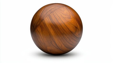 Fototapeta premium Wooden Sphere Round Shape Natural Wood Texture Brown Color Isolated on White Background