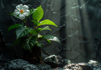 single flower growing from rocks
