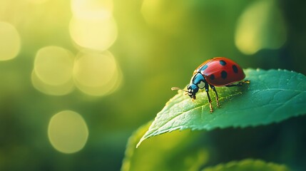 Obraz premium Macro perspective reveals the beauty of seven-spotted ladybug's details.