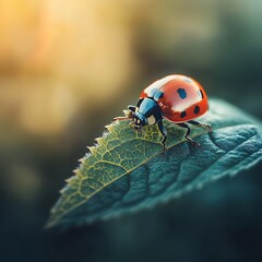 Obraz premium Macro shot of Caucasian ladybug revealing its intricate spot patterns.