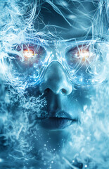 high quality digital photo illustration of a man with futuristic goggles 