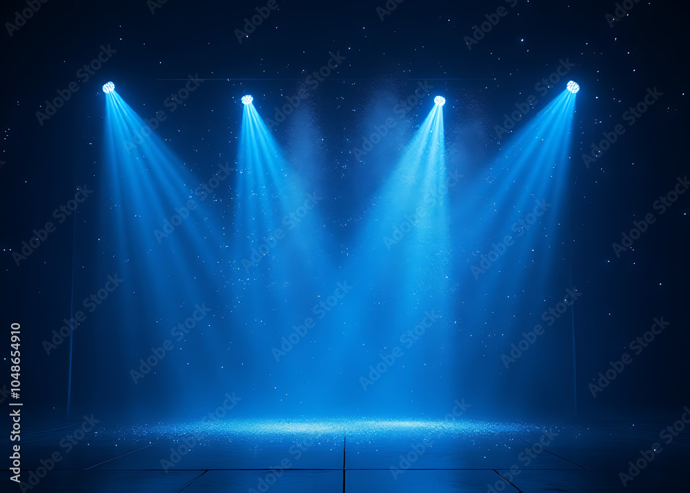 Poster Flickering particles create a beautiful light show on stage with shimmering blue particles.