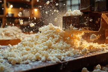 White Granular Material Being Discharged From a Machine