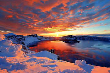 sunset in the snow-covered mountains