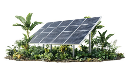 Fototapeta premium A vibrant scene of solar panels on lush green grass under a bright blue sky, showcasing renewable energy and a clean environment