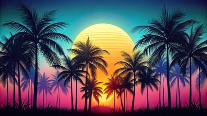 Obraz premium Tropical punk silhouette of palm trees at sunset