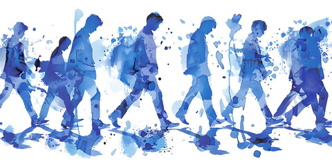 blue water splashes of people walking, representing the monotonous life