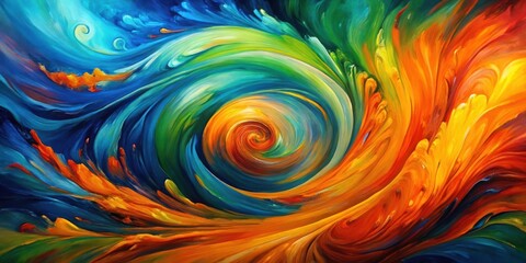 Obraz premium Abstract Painting of Vivid Colors Swirling and Flowing into a Centered Spiral