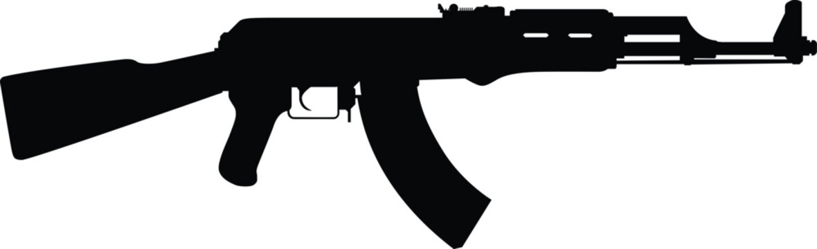 Assaulted rifle AK47, AK56 Silhouette vector isolated on background