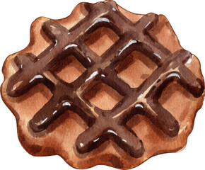 Chocolate drizzled waffle, Hand Drawn Illustration Watercolor paintin