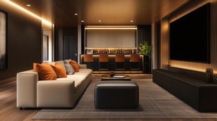 Fototapeta premium Modern Living Room with Bar Sofa and TV