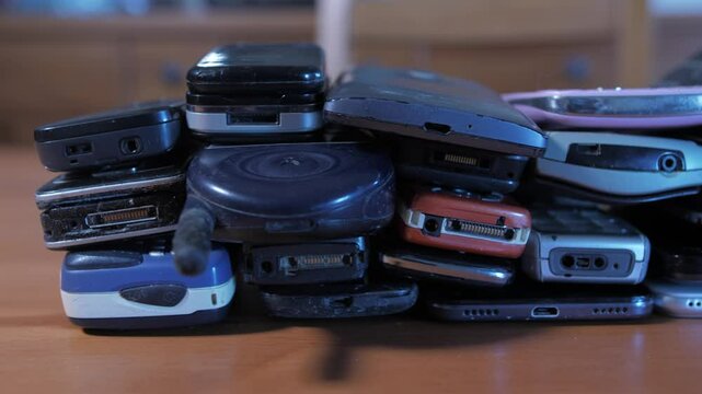 Bunch Of Old Used Mobile Phones, Electronic Waste