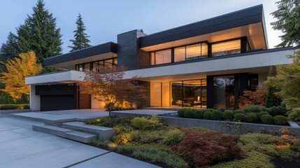 Obraz premium Modern House Exterior with Landscape Design
