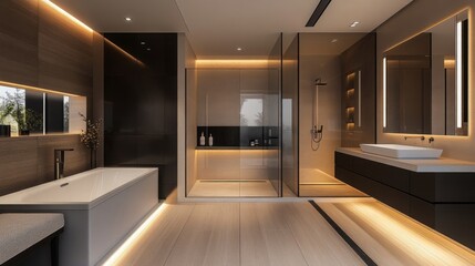 Modern Bathroom Interior Design with Bathtub Shower and Sink