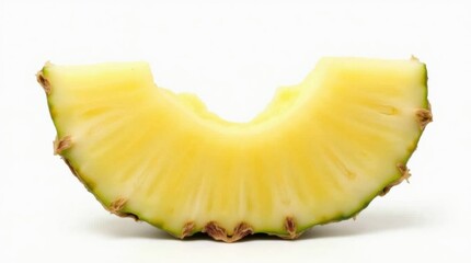 A single slice of pineapple, with the core visible, is placed flat against a white background, highlighting its textured surface.