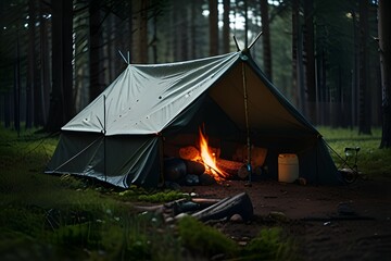 Two tents at Cheakamus Lake in autumn, BC, Canada
