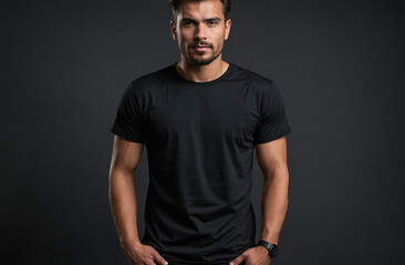 Fototapeta premium man wearing black shirt handsome model