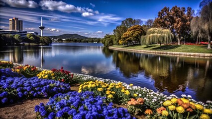 Fototapeta premium Scenic Views of Canberra's Parks and Lake - Nature's Beauty in Australia's Capital City