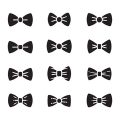 Set of bow tie silhouette on white background