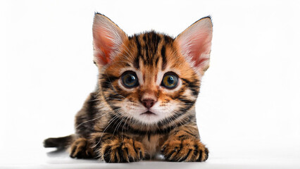 Obraz premium Toyger Kitten Lying on White Background.