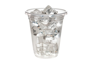 Cold transparent plastic cup with refreshing ice isolated on transparent background