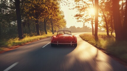 Fototapeta premium Coupe Driving on Country Road in Vintage Sports Car