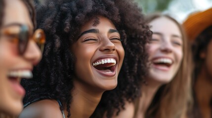 Group of friends laughing and sharing memories at a picnic