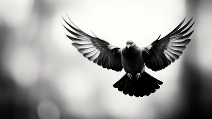 Obraz premium majestic bird in flight, showcasing its wings in stunning black and white composition. image captures grace and beauty of bird as it soars through air, evoking sense of freedom and elegance