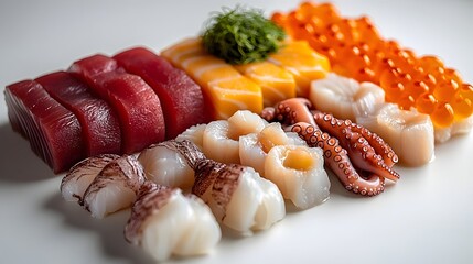 Artful Seafood Display on Clean White Surface