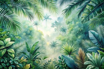Tropical watercolor plants background jungle rainforest leaves wallpaper High Angle