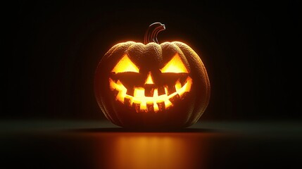 Fototapeta premium Glowing Jack-O'-Lantern Pumpkin with a Mischievous Smile