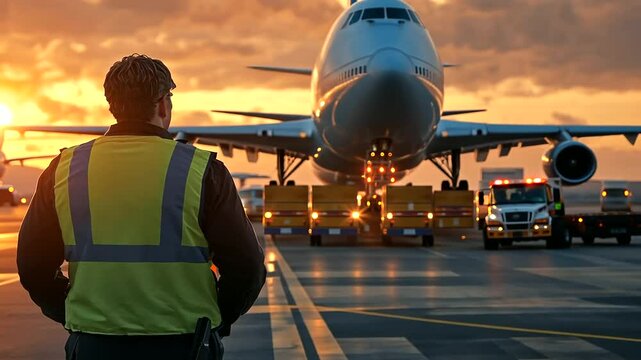 Ground crew in safety vests coordinating the loading of air cargo containers onto a towering cargo plane