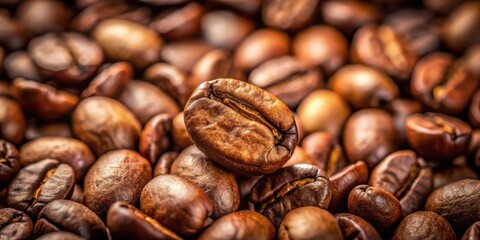 Naklejka premium A Close-Up Macro Shot of Roasted Coffee Beans, Capturing Their Rich Brown Hues and Intricate Details