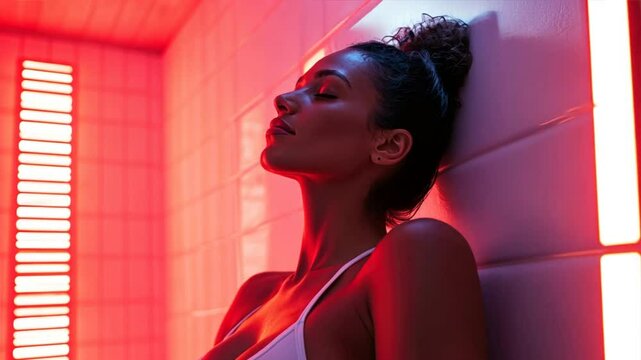 Woman in modern infrared sauna Infrared saunas are a newer wellness trend with unique health benefits, 