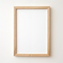 Fototapeta premium A wooden blank frame hanging on the wall. a mockup for your design, print or poster.