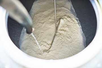 Tank, farming and milk in container for process, cheese production or pasteurization in factory. Health, nutrition and cream in bucket for dairy product, manufacturing and sustainable small business