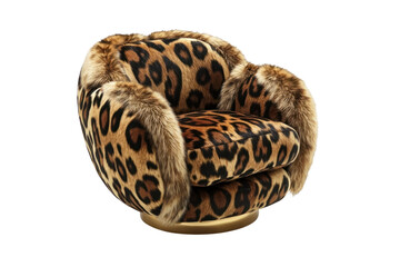 Obraz premium A luxurious fashion chair with a bold animal print pattern on soft faux fur, showcasing a sculptural silhouette and gold accents