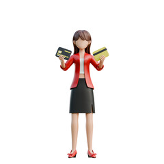 Woman Holding Multiple Credit Cards Ready to Shop 3D Black Friday Shopping Girl Illustration