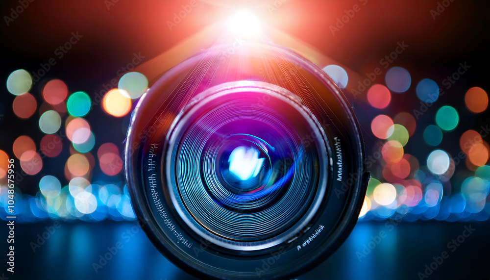 Poster Colorful light glows through lens, creating an abstract effect with flashes of optic spotli_1(135)
