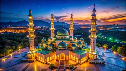 Obraz premium Stunning Nighttime Mosque with High Dynamic Range Lighting for Captivating Visuals