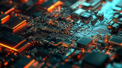 Obraz premium Highly detailed supercomputer circuitry texture reveals intricate technological design.