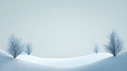 A snowy winter landscape featuring a decorated Christmas tree among fir trees, with a clear blue sky and frost-covered ground