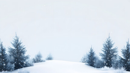 Fototapeta premium A snowy winter landscape featuring a decorated Christmas tree among fir trees, with a clear blue sky and frost-covered ground