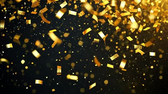 gold confetti falling in slow motion