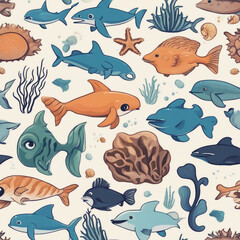 cute sea animal illustration background