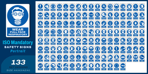 133 set ISO mandatory safety signs v135_wear fullface respiratory_portrait size a4/a3/a2/a1	