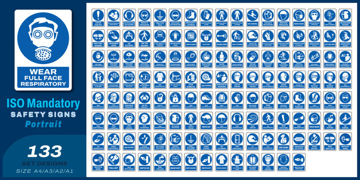 133 set ISO mandatory safety signs v135_wear fullface respiratory_portrait size a4/a3/a2/a1	
