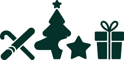 Set of minimalistic Christmas elements black ,silhouette