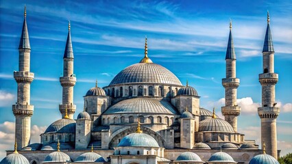 Fototapeta premium Turkish mosque with blue domes and minarets in Istanbul Extreme Close-Up